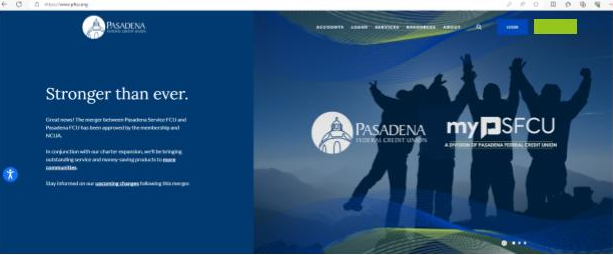 Pasadena FCU and Pasadena Service FCU merger shown on website.
